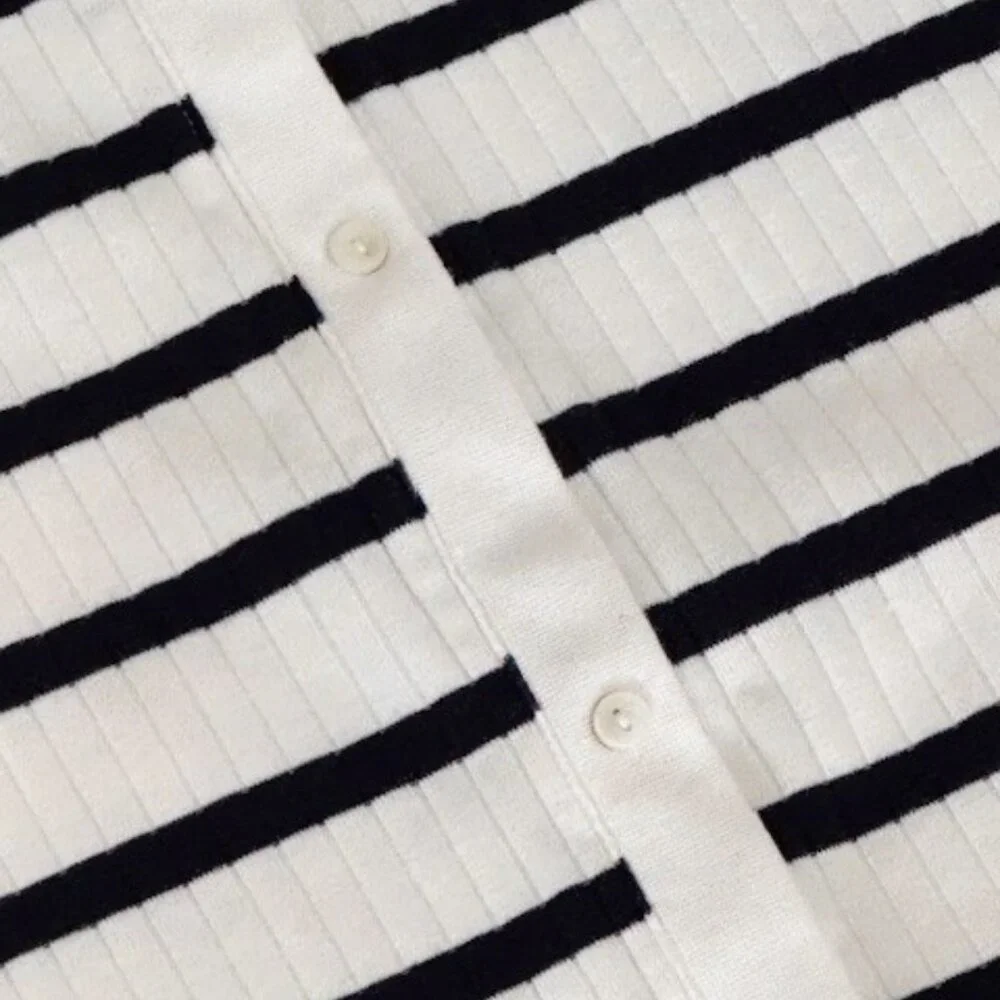 Aerie Ribbed Navy & White Striped Button Front Midi Dress Camisole Straps Size L - Picture 6 of 13